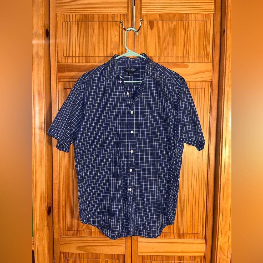 Brooks Brothers Navy Blue Windowpane Short-Sleeve Button-Down Shirt